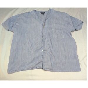 Andhurst Pajama Top Womens XL Blue White Striped Good Short Sleeve V-Neck Button